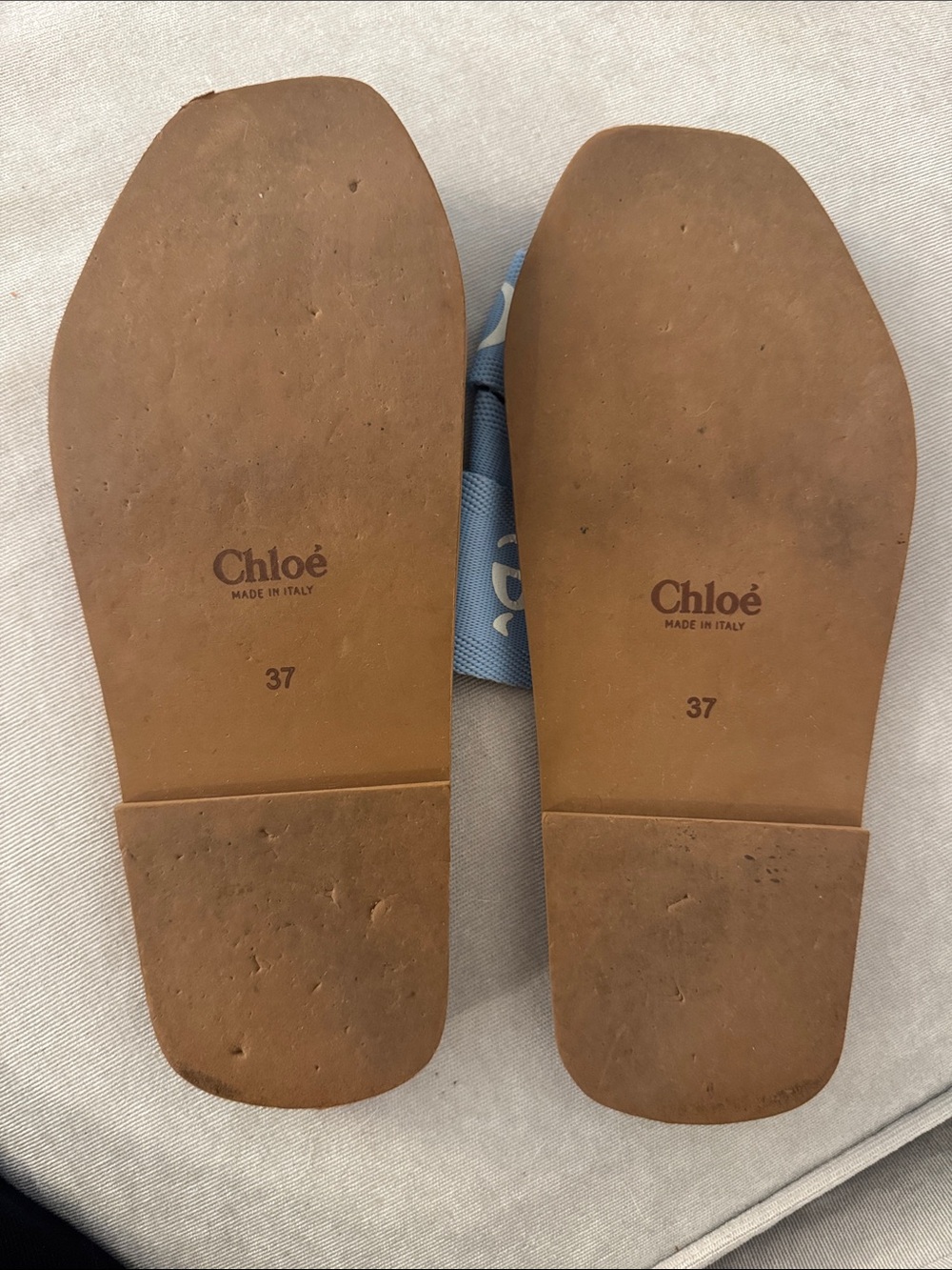 Chloé Blue Logo Ribbon Leather Slide Sandals - Picture 6 of 7
